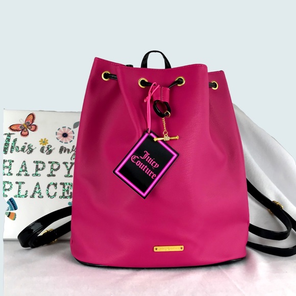 Juicy Couture Handbags - JUICY COUTURE  Hot Pink Drawstring Backpack